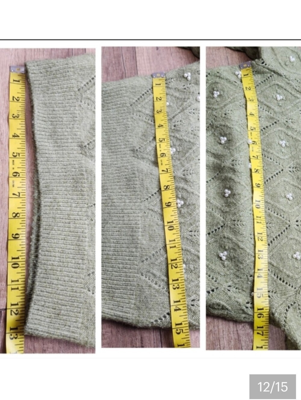 Zara Women's faux pearls diamond cable knit Mock Neck semi crop Green sweater S - Picture 11 of 15